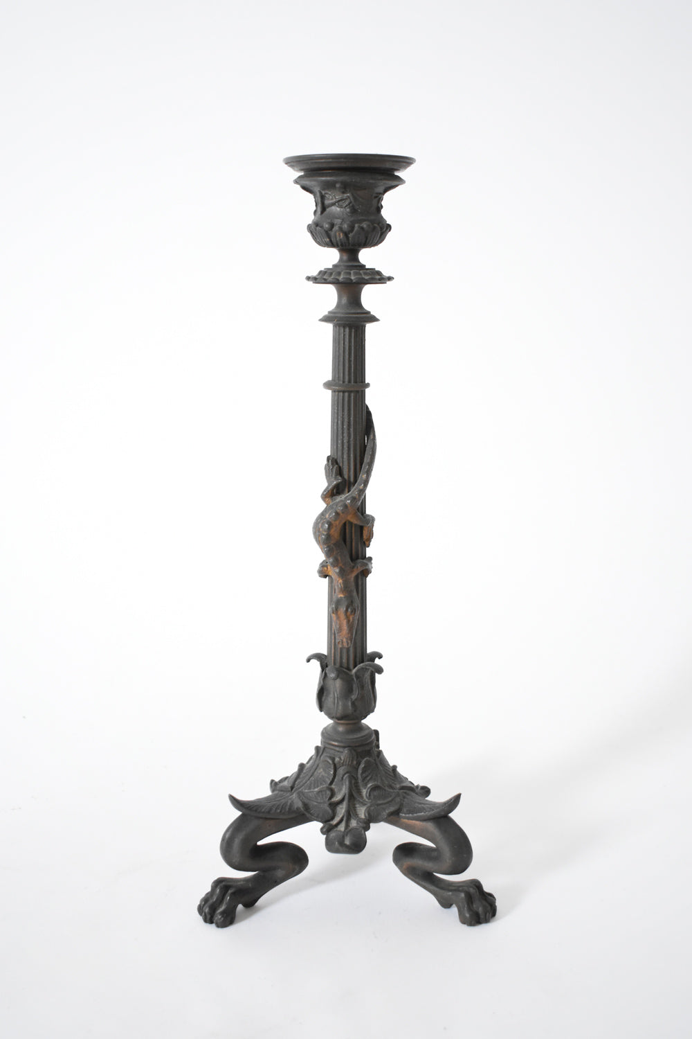 Pair of zoomorphic bronze candle holders,  XIXth c.