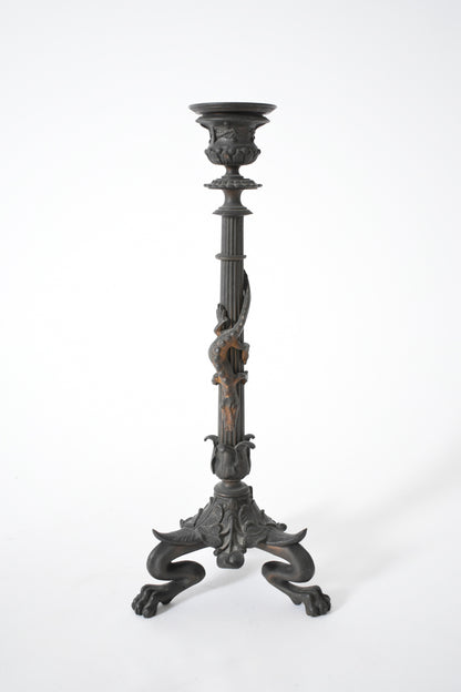 Pair of zoomorphic bronze candle holders,  XIXth c.