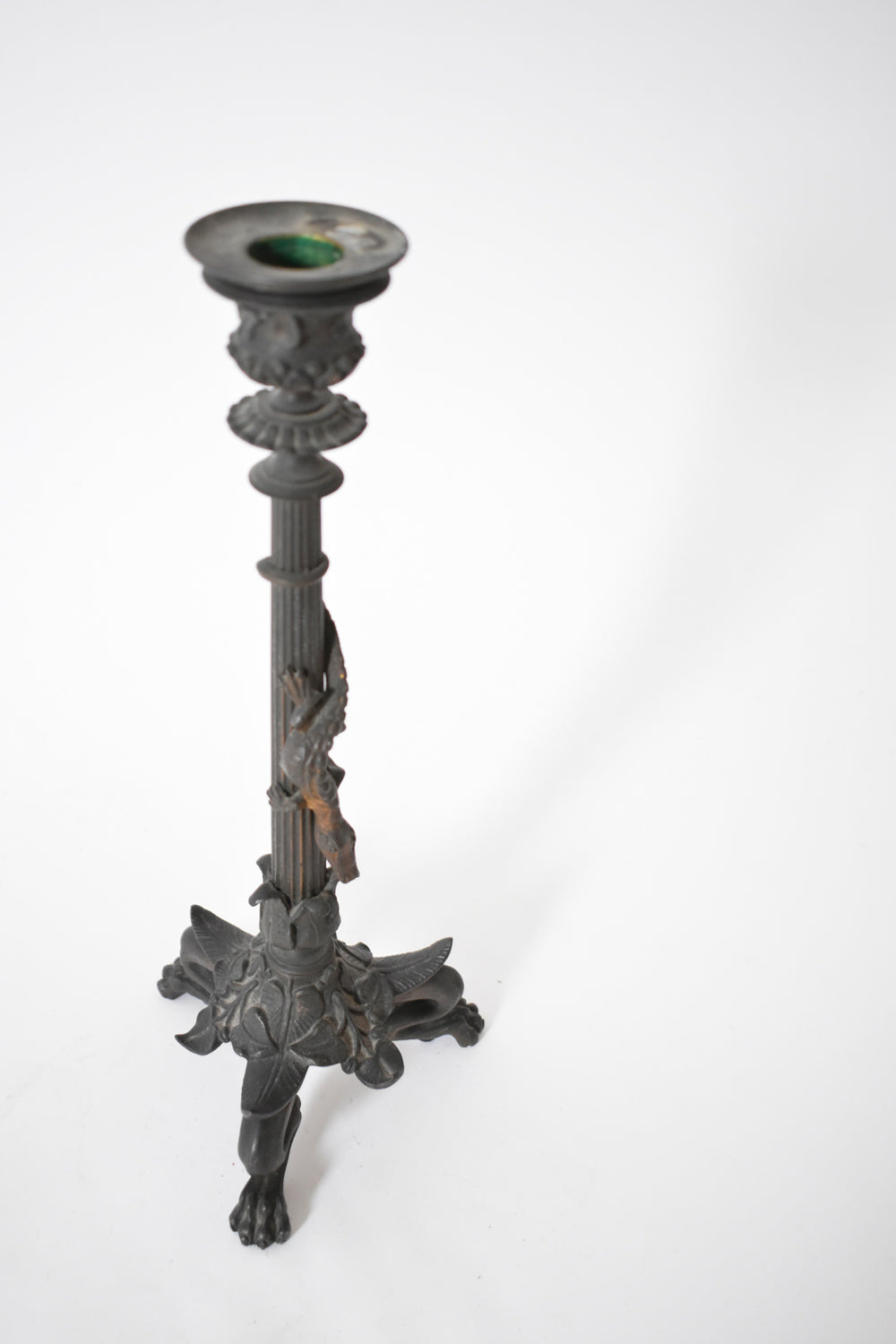 Pair of zoomorphic bronze candle holders,  XIXth c.