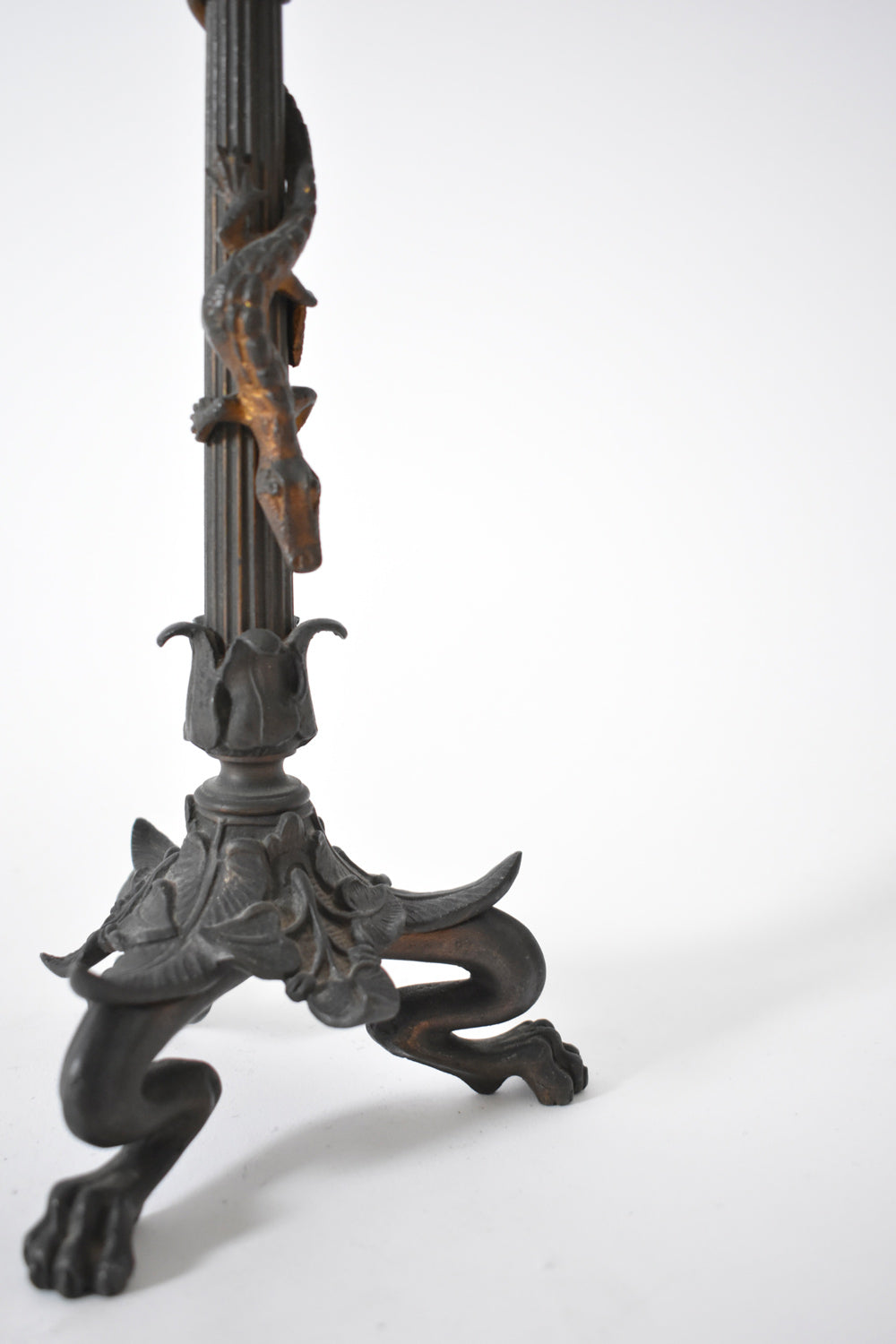 Pair of zoomorphic bronze candle holders,  XIXth c.