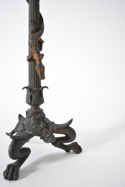 Pair of zoomorphic bronze candle holders,  XIXth c.