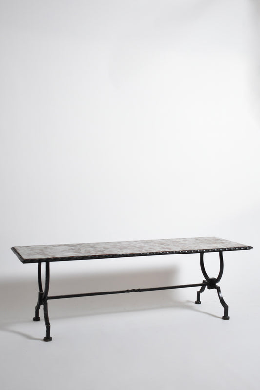 Wrought iron and marble coffee table, 1940s.