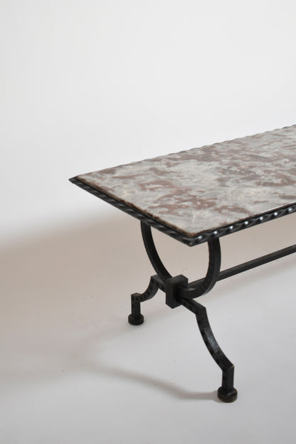 Wrought iron and marble coffee table, 1940s.