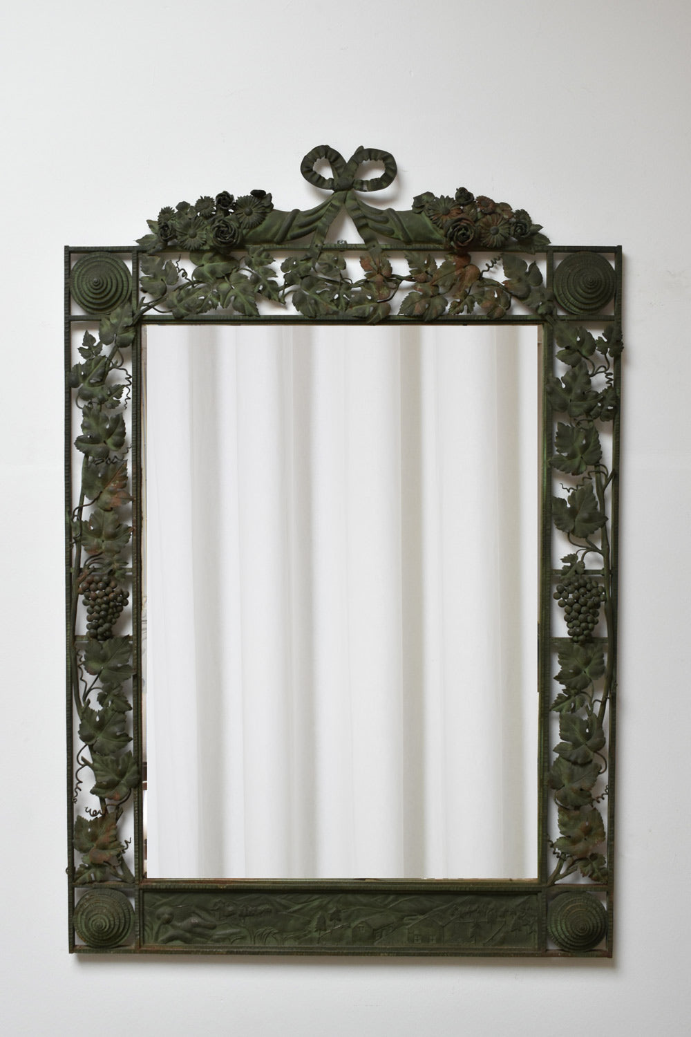 Large floral wrought iron mirror, XIXth c.