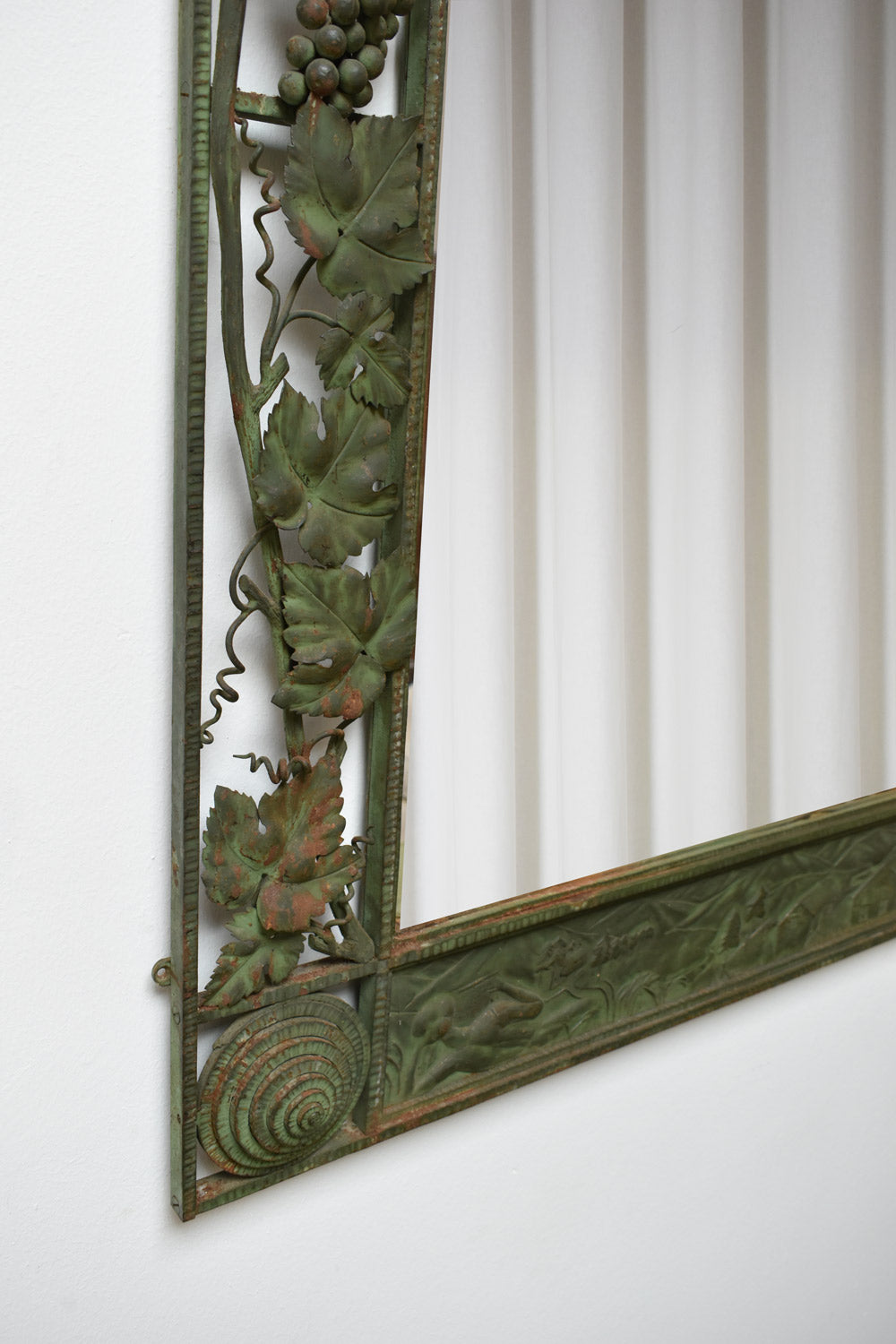 Large floral wrought iron mirror, XIXth c.