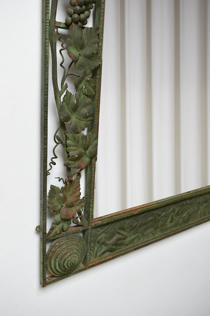Large floral wrought iron mirror, XIXth c.