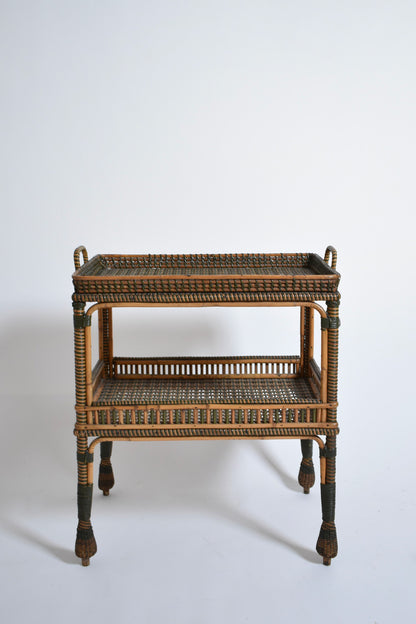 Green and natural rattan side table, 1920s.
