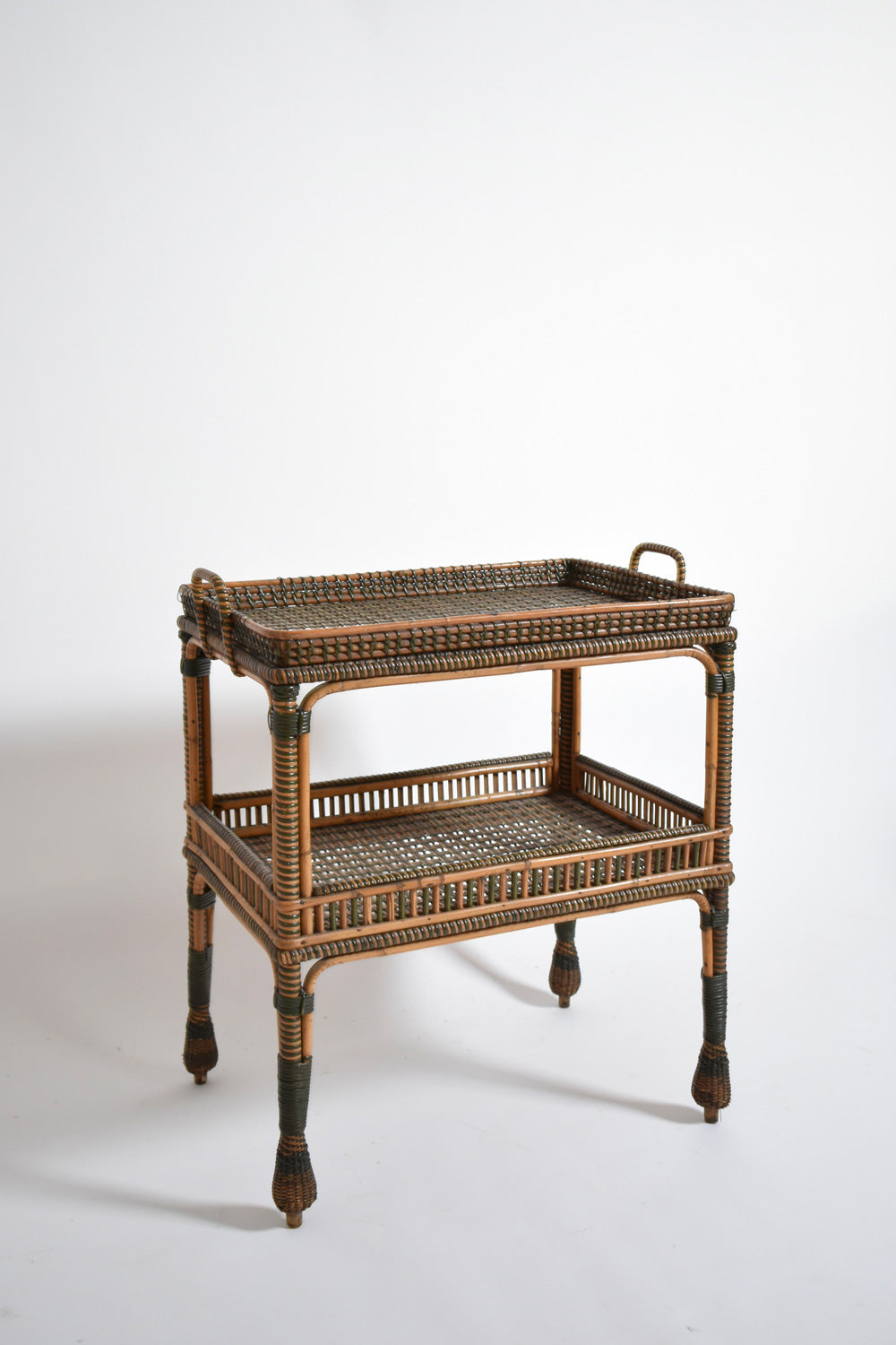 Green and natural rattan side table, 1920s.