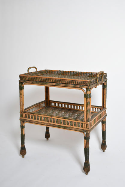 Green and natural rattan side table, 1920s.