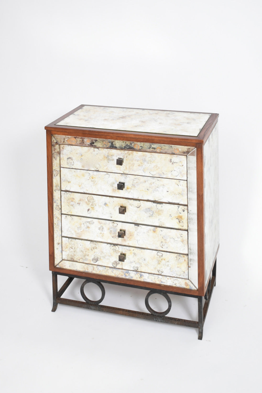 Mirrors and wrought iron chest of drawers, 1940s.