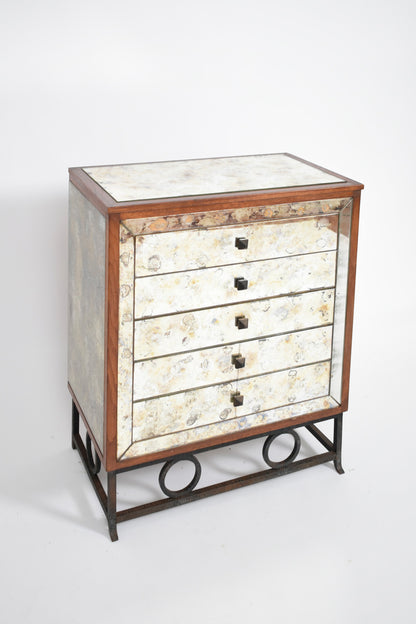 Mirrors and wrought iron chest of drawers, 1940s.
