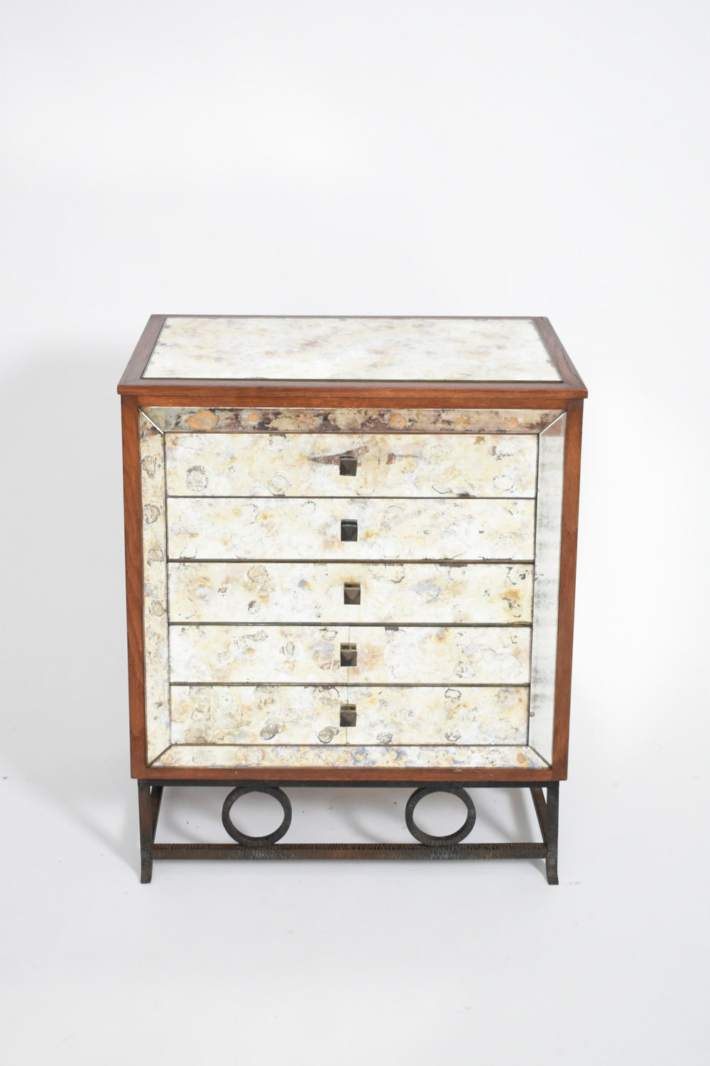 Mirrors and wrought iron chest of drawers, 1940s.