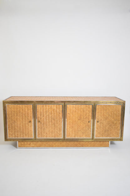 Gabriella Crespi style rattan and brass sideboard, 1970s.
