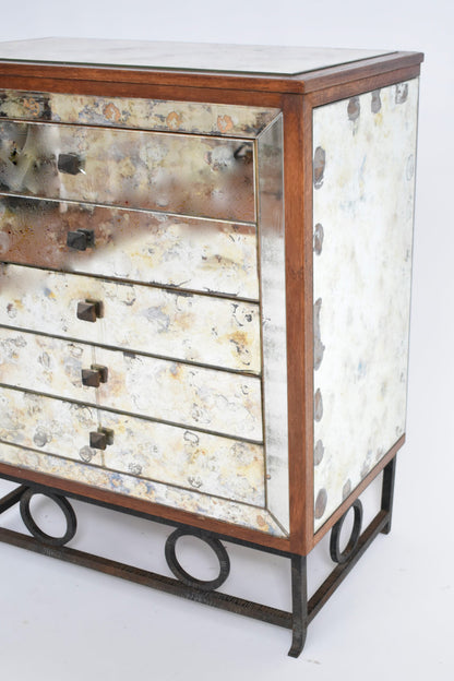 Mirrors and wrought iron chest of drawers, 1940s.