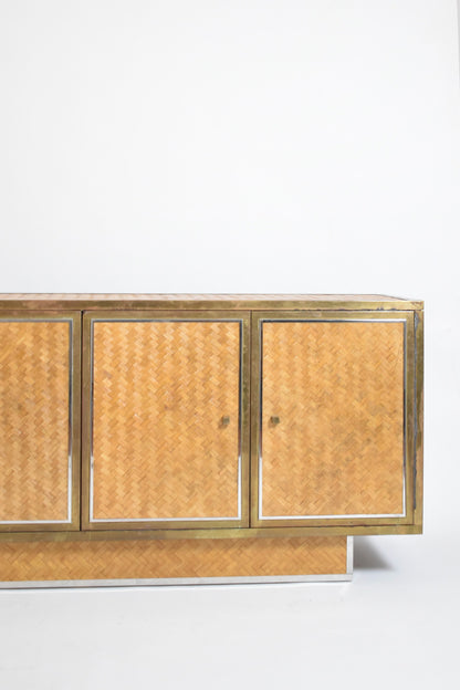 Gabriella Crespi style rattan and brass sideboard, 1970s.