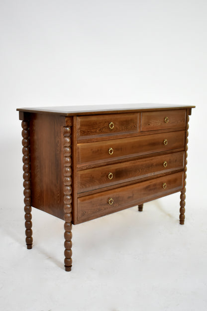 Bobbin turned wood chest of drawers, 1960s.