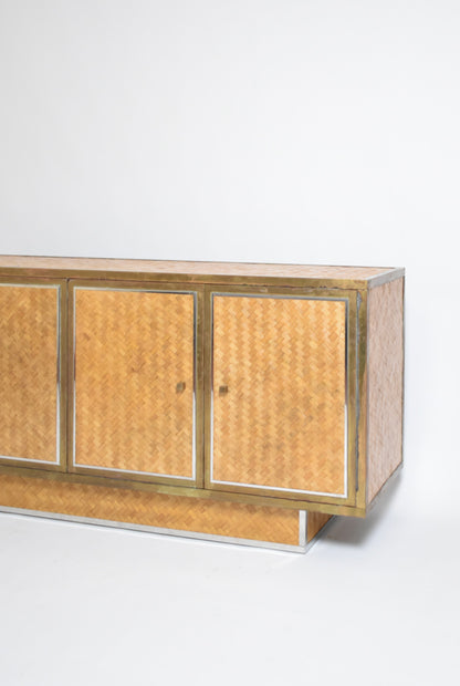 Gabriella Crespi style rattan and brass sideboard, 1970s.