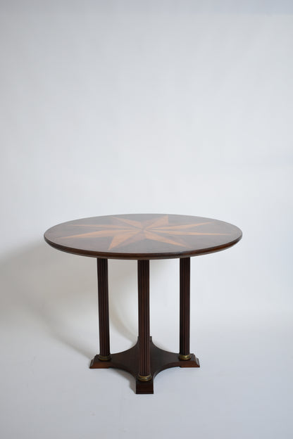Neoclassical star marquetry pedestal table, 1960s.