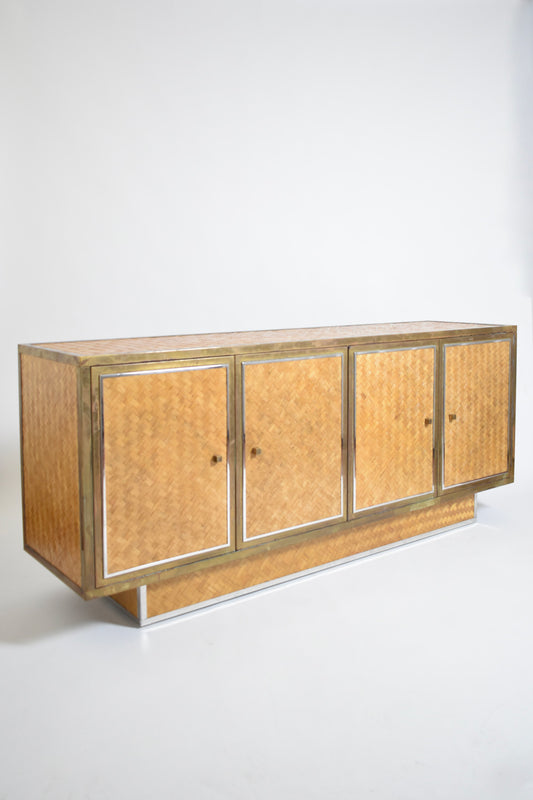Gabriella Crespi style rattan and brass sideboard, 1970s.