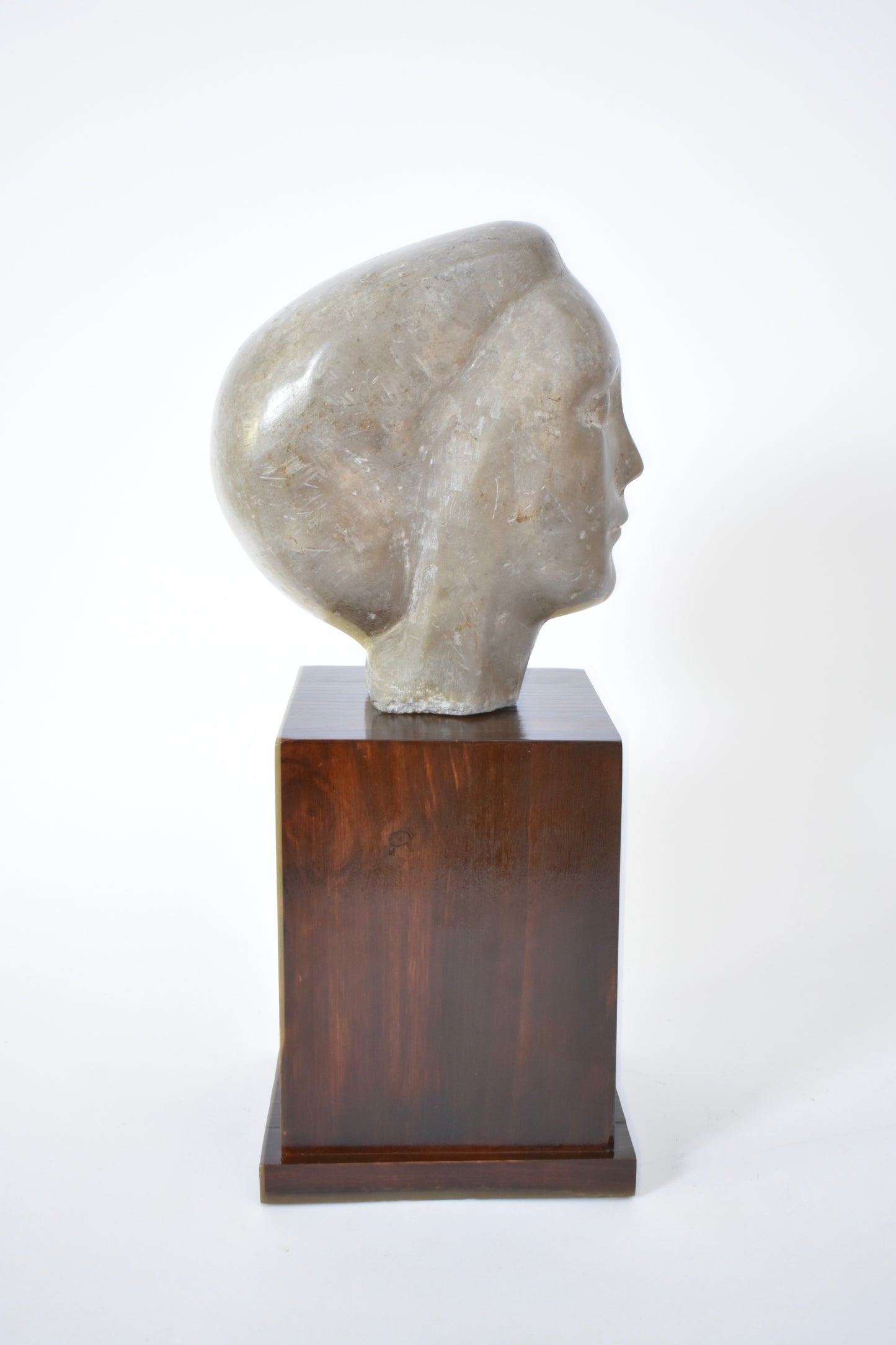 Marble woman's face sculpture, 1940s.