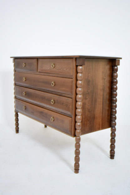 Bobbin turned wood chest of drawers, 1960s.