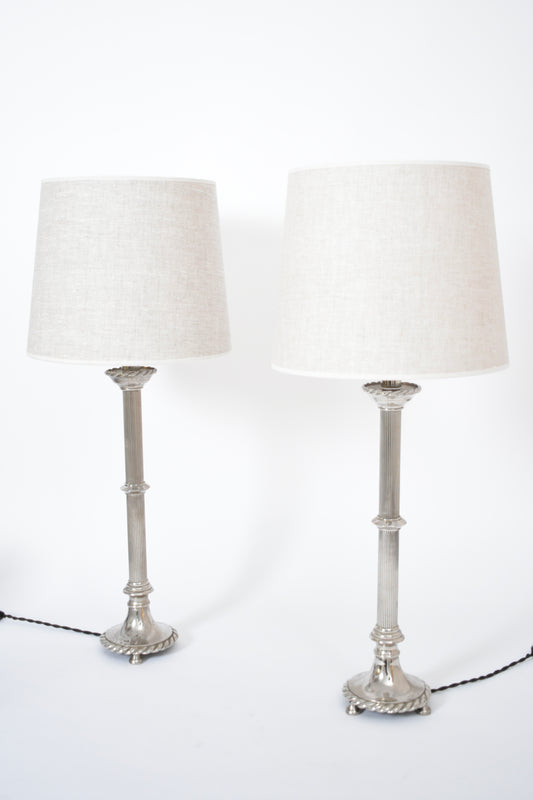 Pair of faux bamboo & rope silver plated lamps, 1960s.