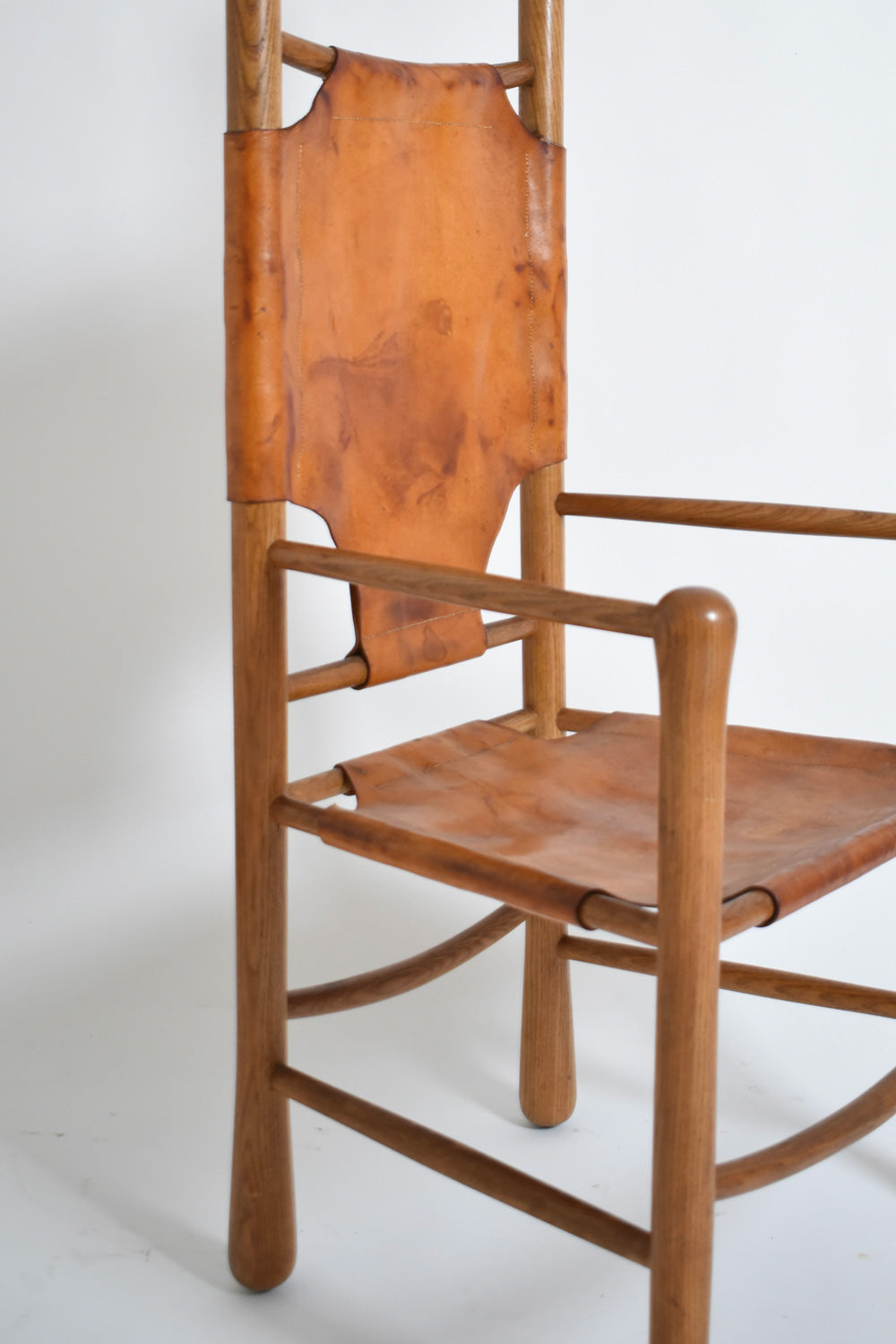 Oak and leather large armchair, 1960s.