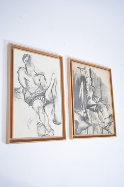Man portrait drawing diptyque, 1960s.
