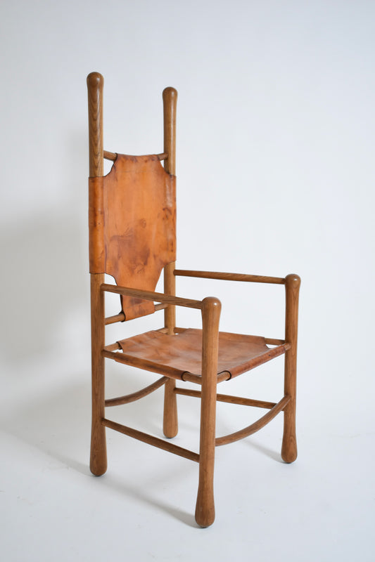 Oak and leather large armchair, 1960s.