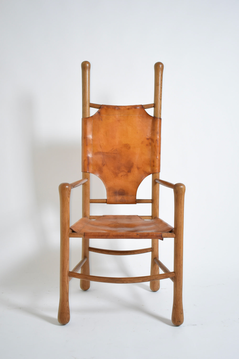 Oak and leather large armchair, 1960s.