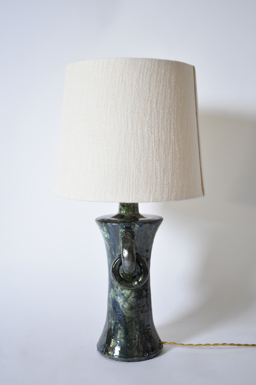 "Kasaï" blue & green handles ceramic lamp 32cm, Barracuda Edition.