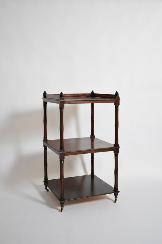 Faux bamboo bookshelves pedestal table, 1960s.