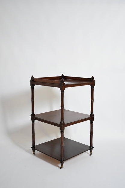 Faux bamboo bookshelves pedestal table, 1960s.