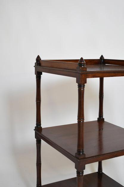 Faux bamboo bookshelves pedestal table, 1960s.