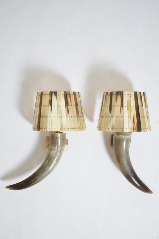 Pair of horn wall sconces, 1970s.