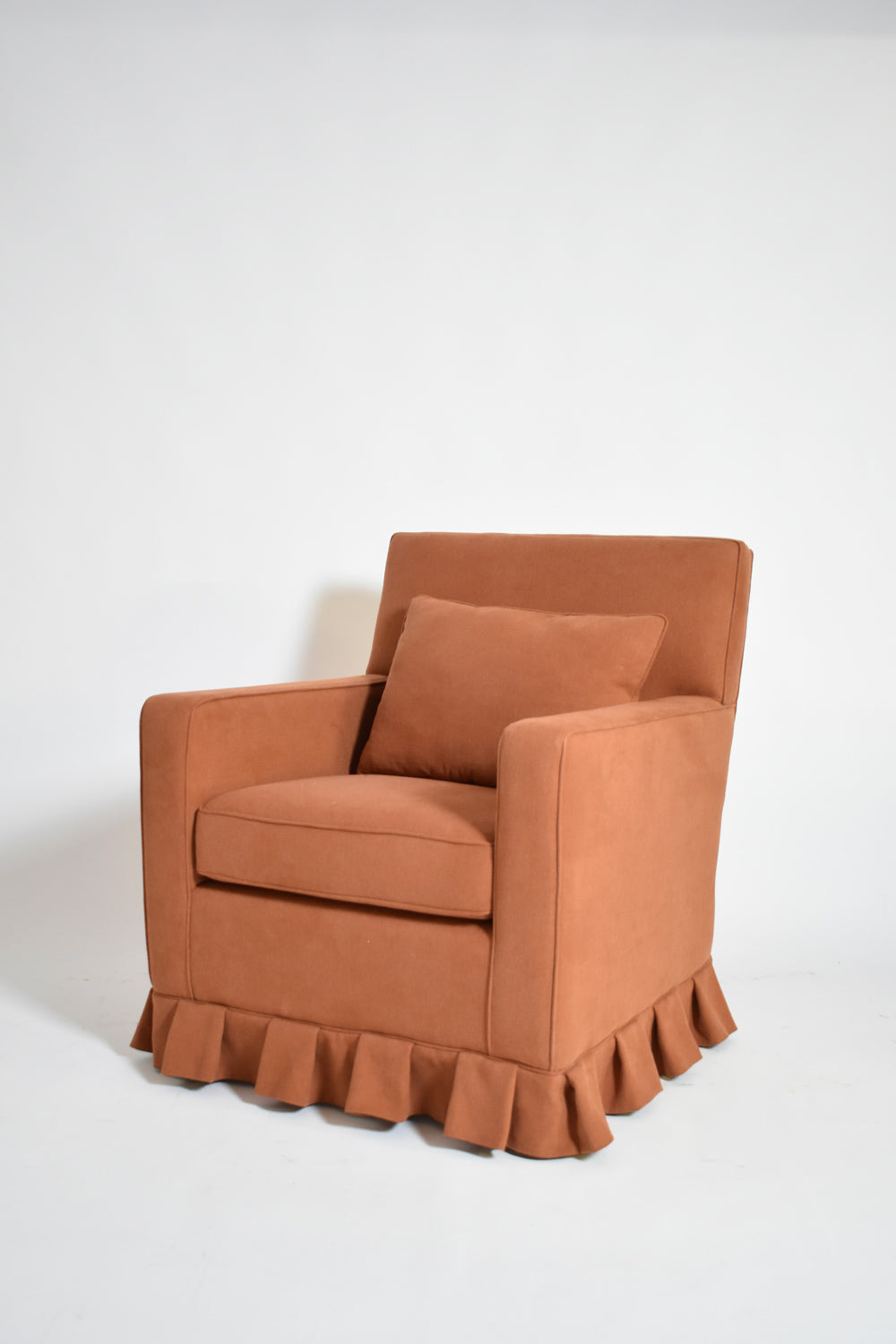 Pair of terracotta fabric armchairs, 1960s.