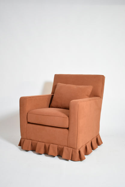 Pair of terracotta fabric armchairs, 1960s.