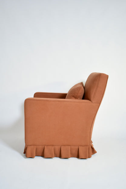 Pair of terracotta fabric armchairs, 1960s.