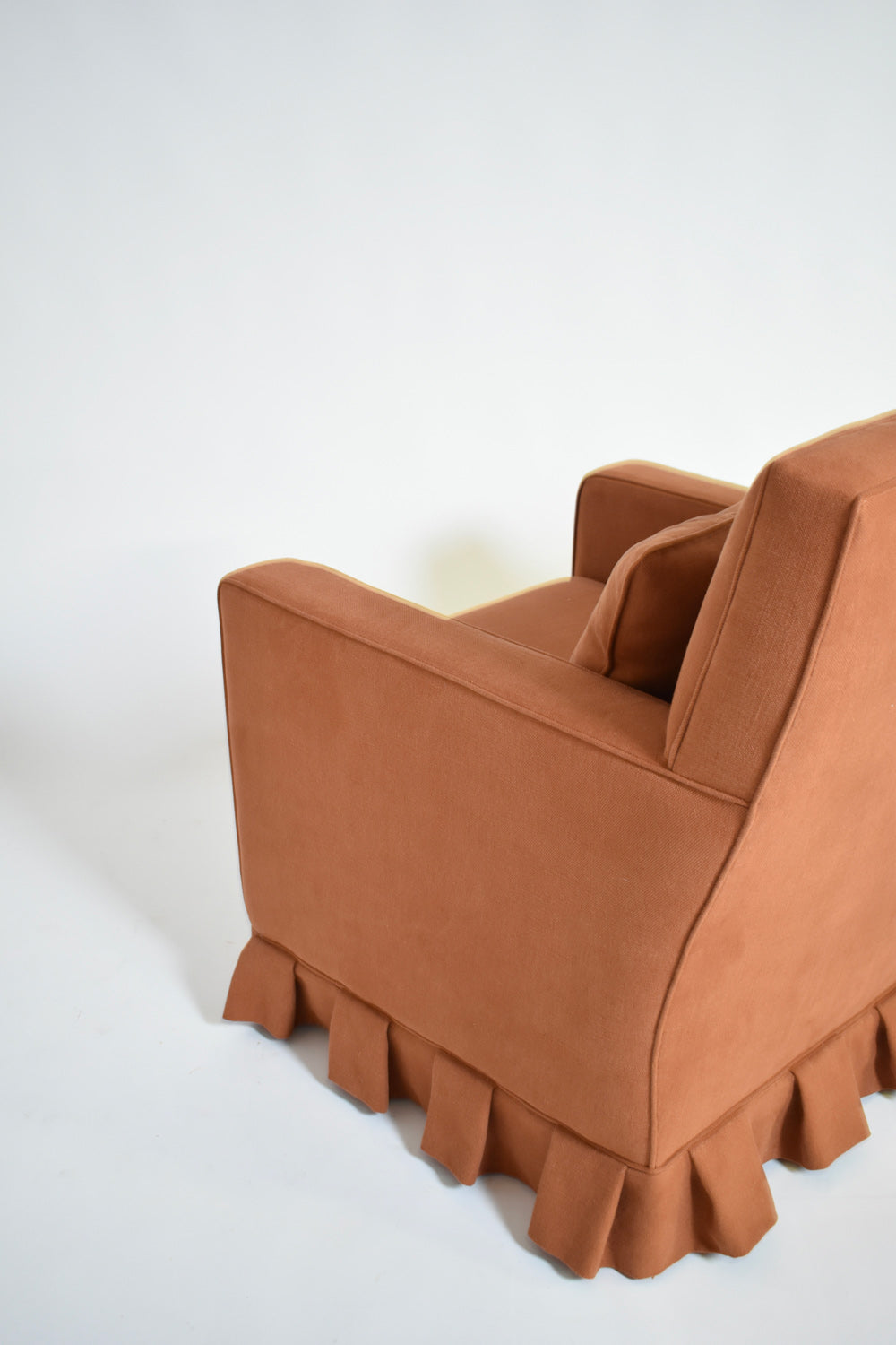 Pair of terracotta fabric armchairs, 1960s.