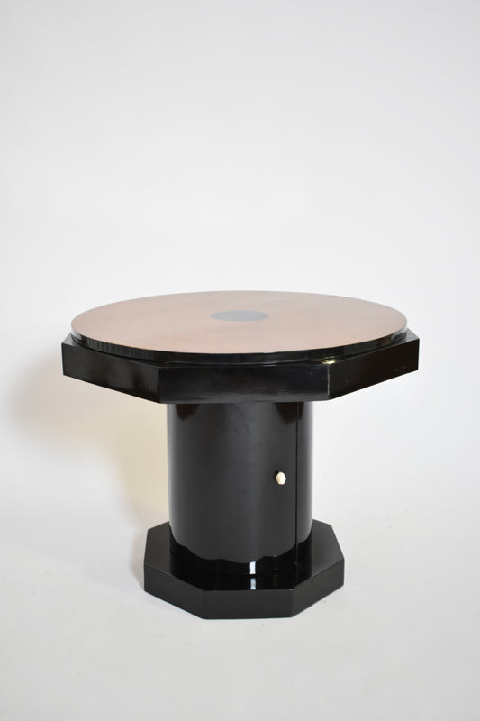 Octogonal wooden ebonised side table, 1930s.