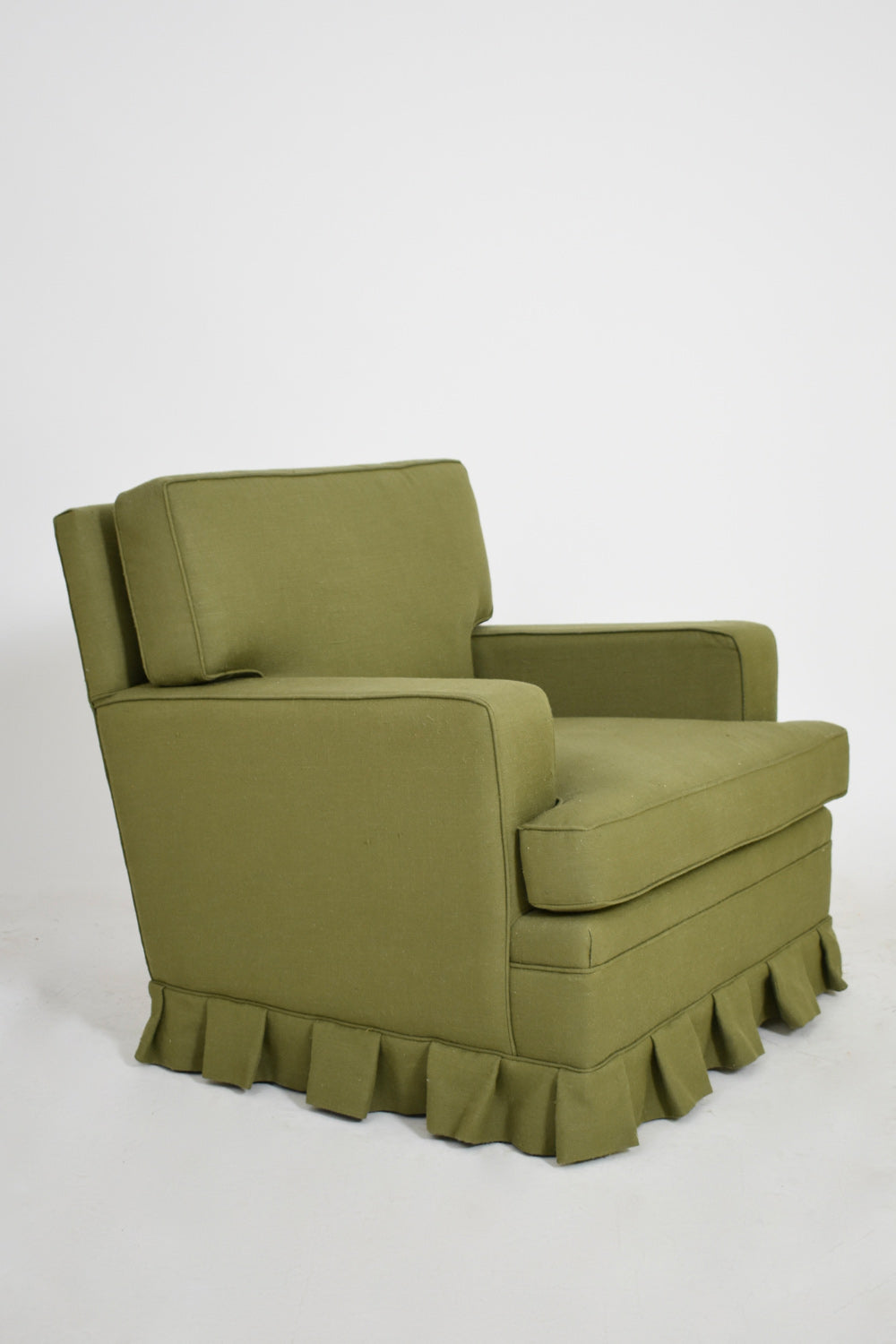 Pair of Madeleine Castaing style green fabric armchairs, 1960s.