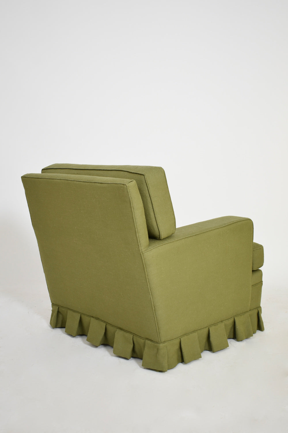 Pair of Madeleine Castaing style green fabric armchairs, 1960s.