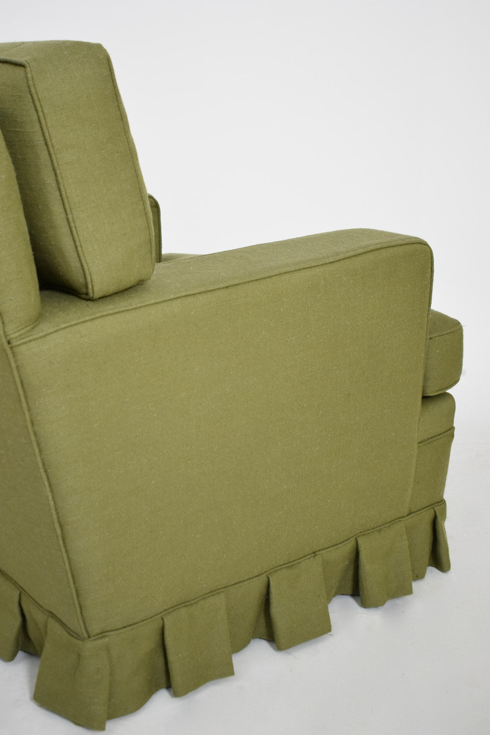 Pair of Madeleine Castaing style green fabric armchairs, 1960s.