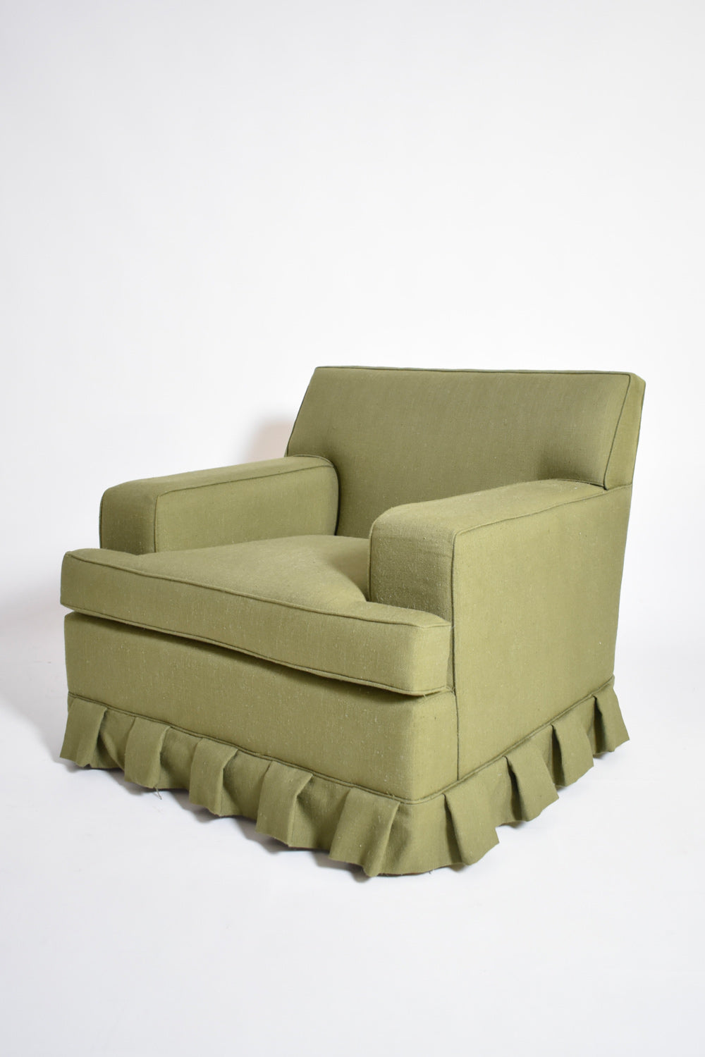 Pair of green fabric armchairs fringe, 1960s.
