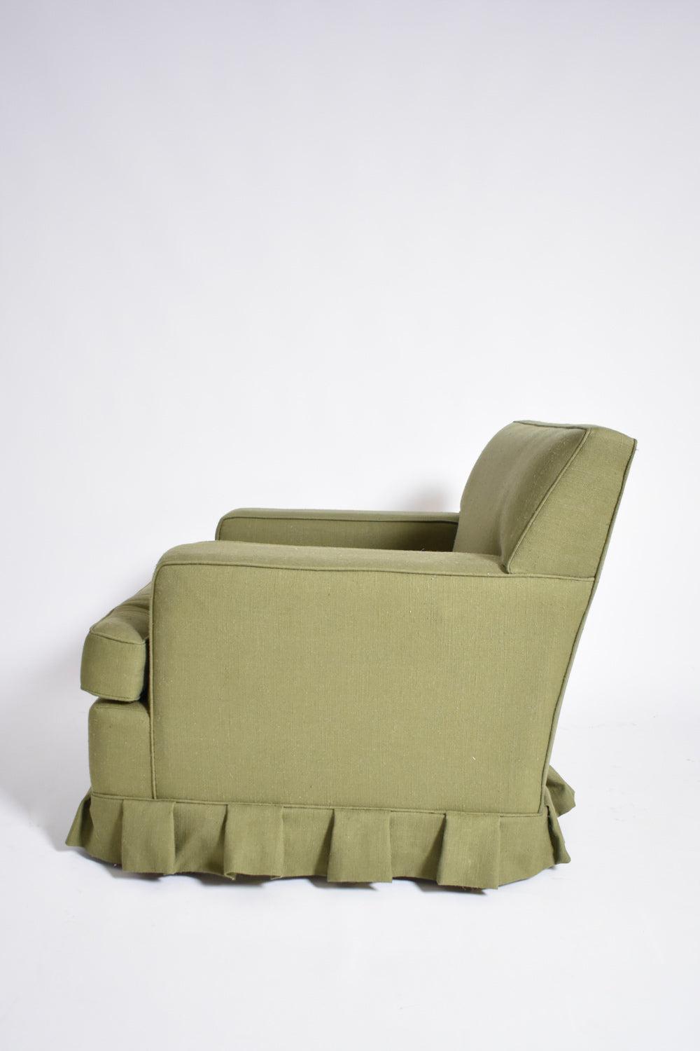 Pair of green fabric armchairs fringe, 1960s.
