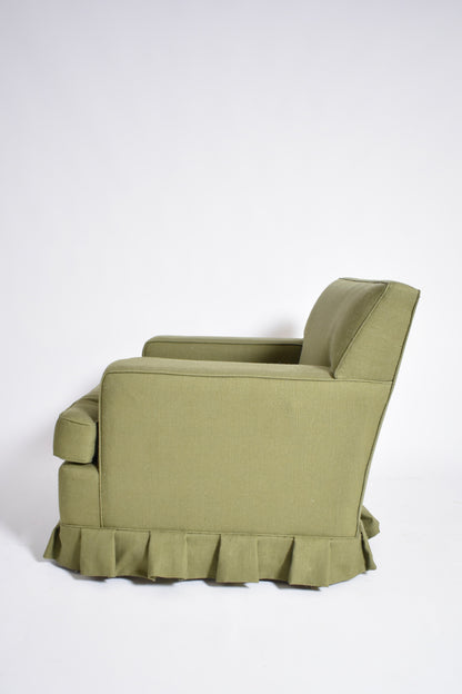 Pair of green fabric armchairs fringe, 1960s.