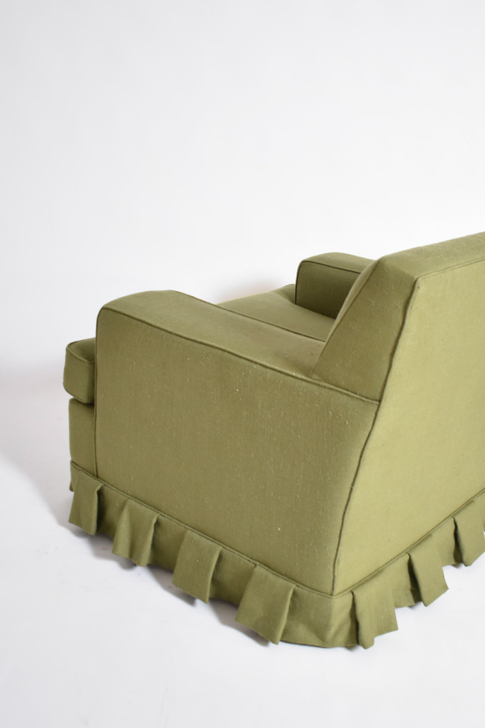 Pair of green fabric armchairs fringe, 1960s.