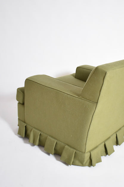 Pair of green fabric armchairs fringe, 1960s.