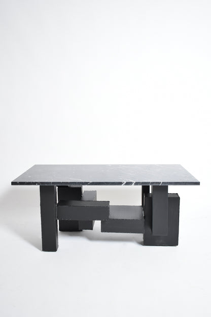 Cubist iron and marble coffee table, 1980s.