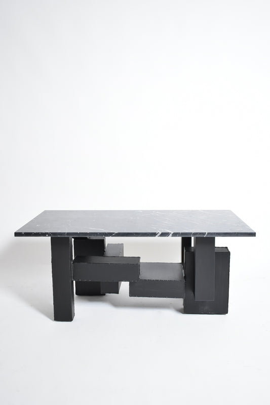 Cubist iron and marble coffee table, 1980s.